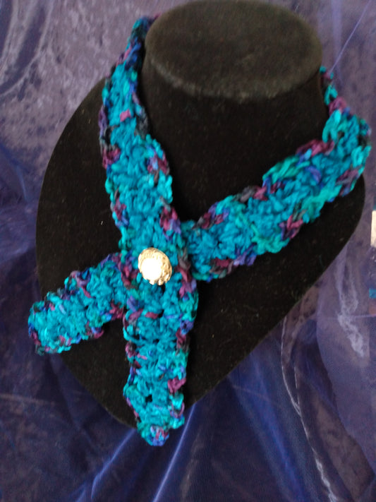 Teal and Purple Button Closure Decorative Scarf