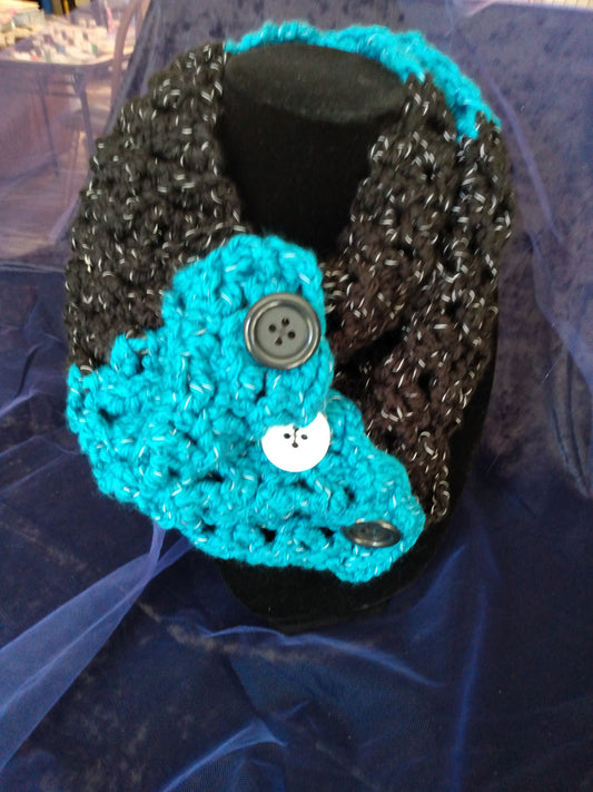 Blue and Black Hand-Made Crochet Reflective Cowl