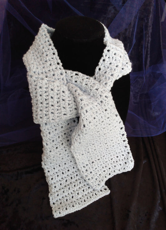 Light Blue Cotton Hand-Made Crochet Scarf